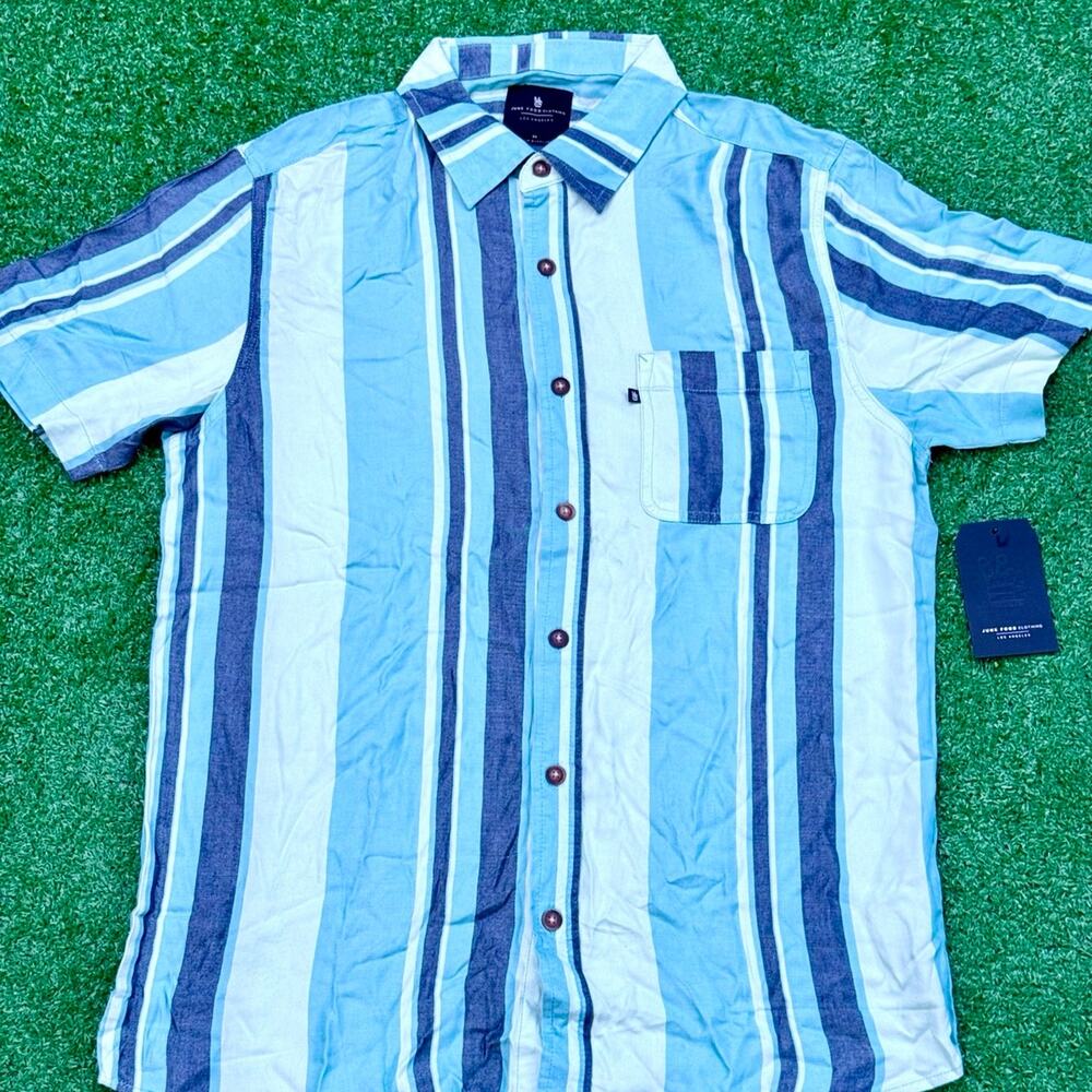 JUNK FOOD CLOTHING Los Angeles Button Up T Shirt “Spray” Stripe Shirt New
